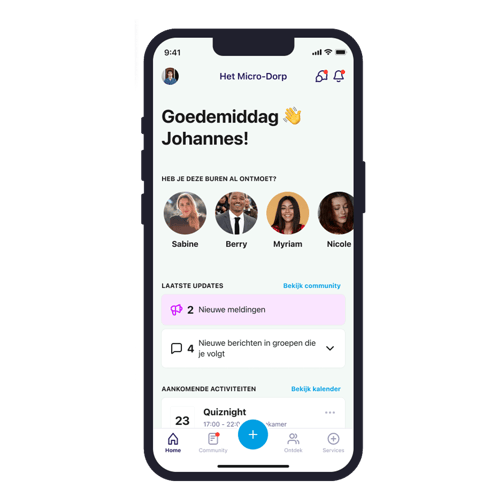 Homepagina van de Area of People app