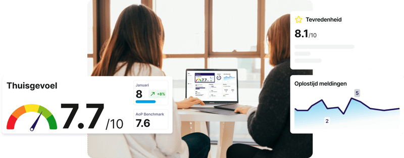 Twee mensen kijken naar data insights op Area of People platform